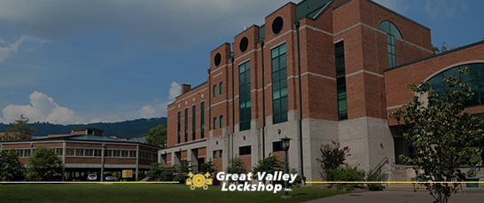 The view of a secure college campus.