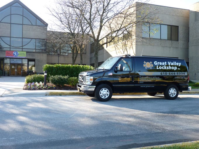 Locksmith arriving at commercial facility